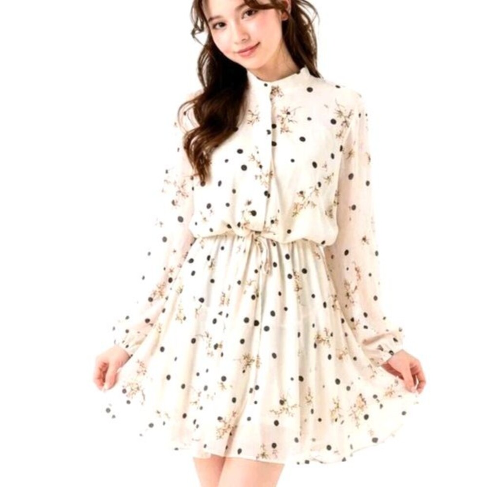 Albe Rita White Chiffon Long Poet Sleeve Blouson Dress Size L Lined Coquette